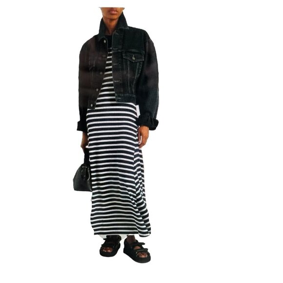 POLO RALPH LAUREN Maxi Tshirt Dress Small Navy Blue Stripe Preppy Nautical NWT - Picture 2 of 12